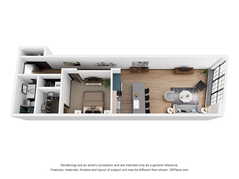 Floor plan for 1 bed, 1 bath, 838 sqft
